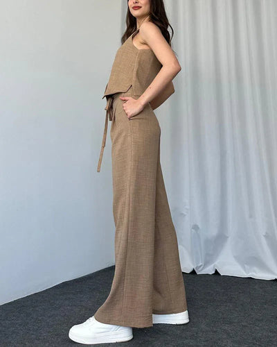 Helena - Solid color casual vest two-piece set.
