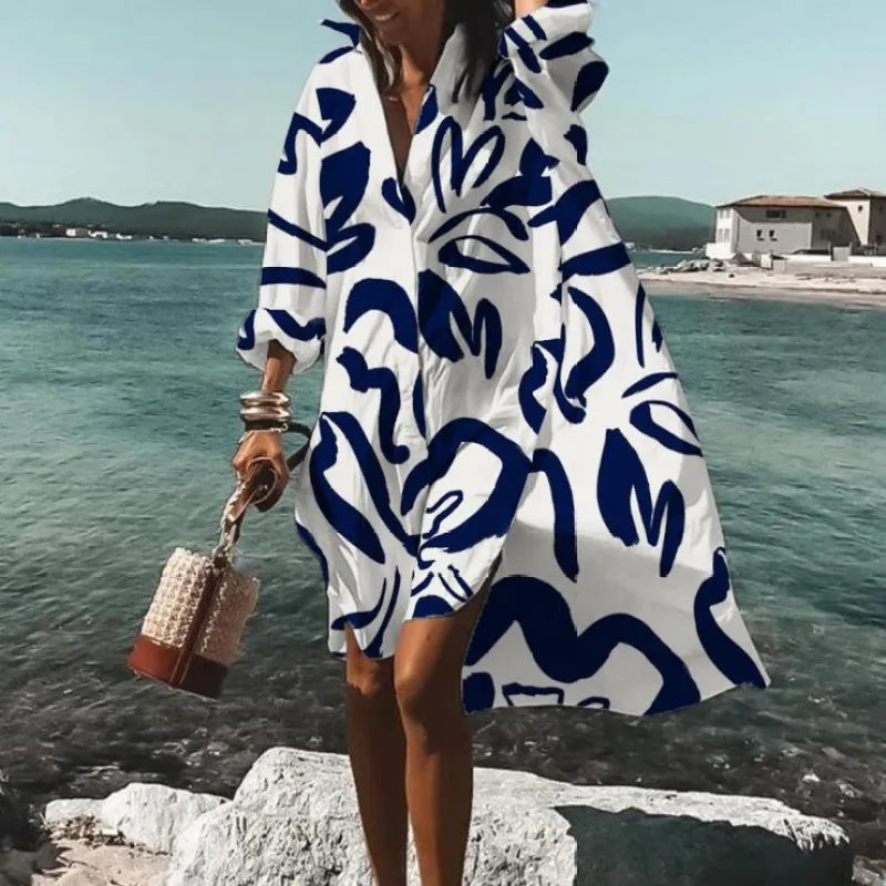 Emma - Regular-fit urban dress with a shirt collar and long sleeves