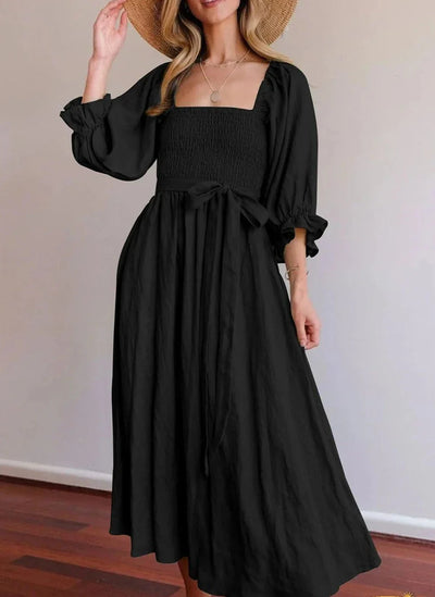 Evelyn - Elegant A-line Dresses with Square Neck and Solid Ruffles