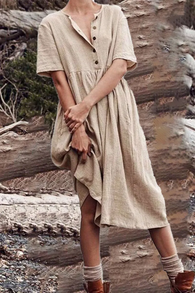 Mia - Casual Solid Color Patchwork Dresses with O-Neck and A-Line