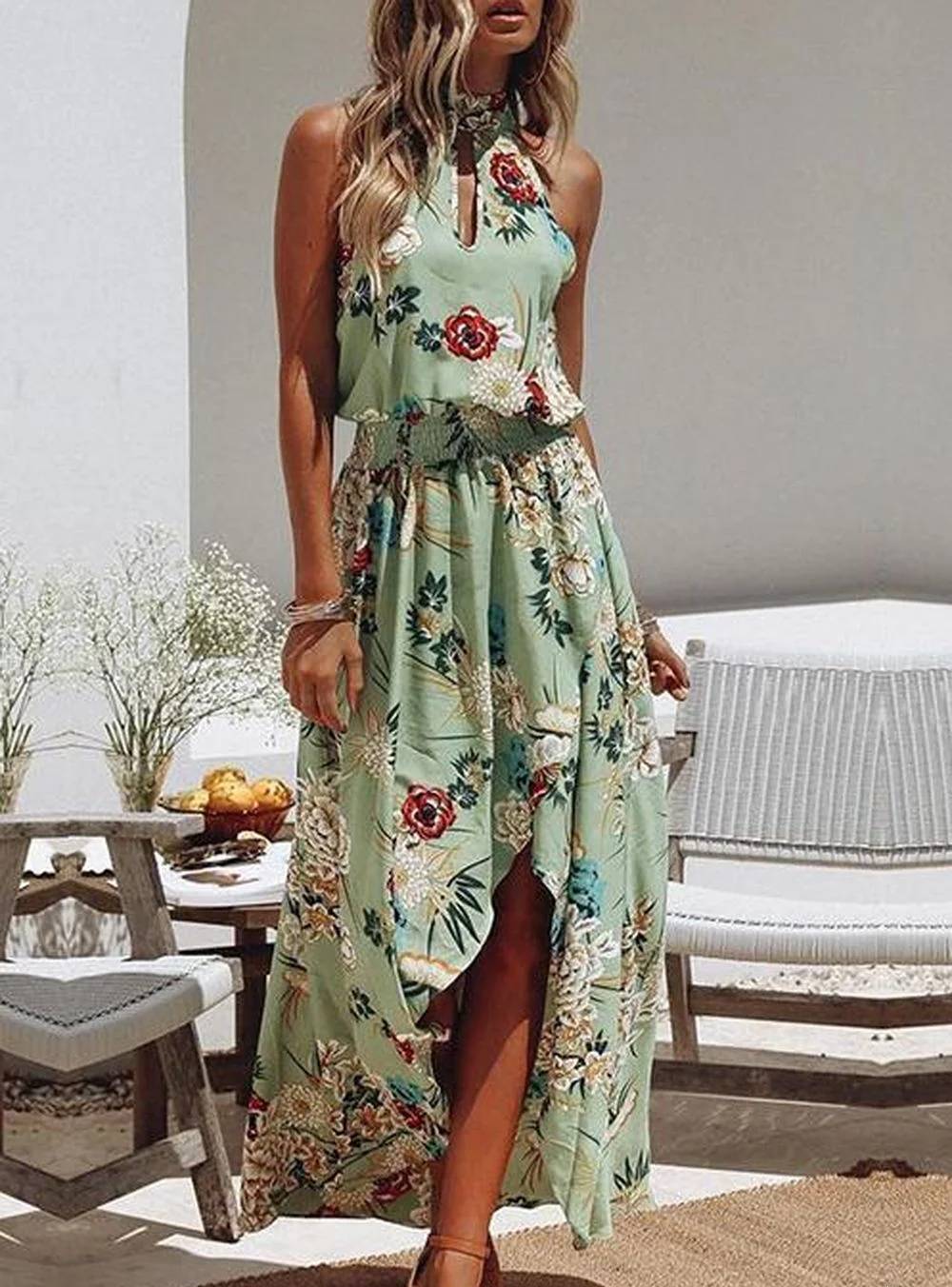 Karla - Floral Print Round Neck Dress