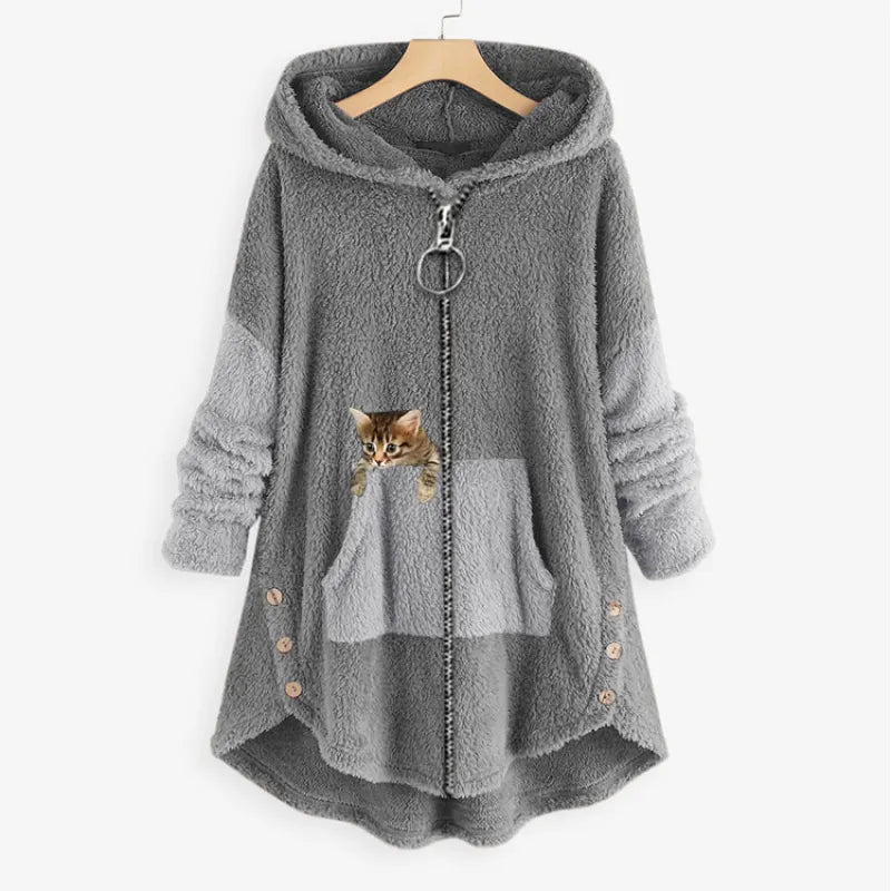 Chloe Women's Plus Size Bear Coat - Long Sleeve Animal Print Fall/Winter Coat