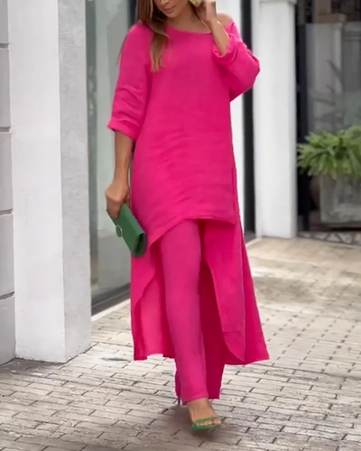 Linda - Solid Color Two-Piece Casual Suit