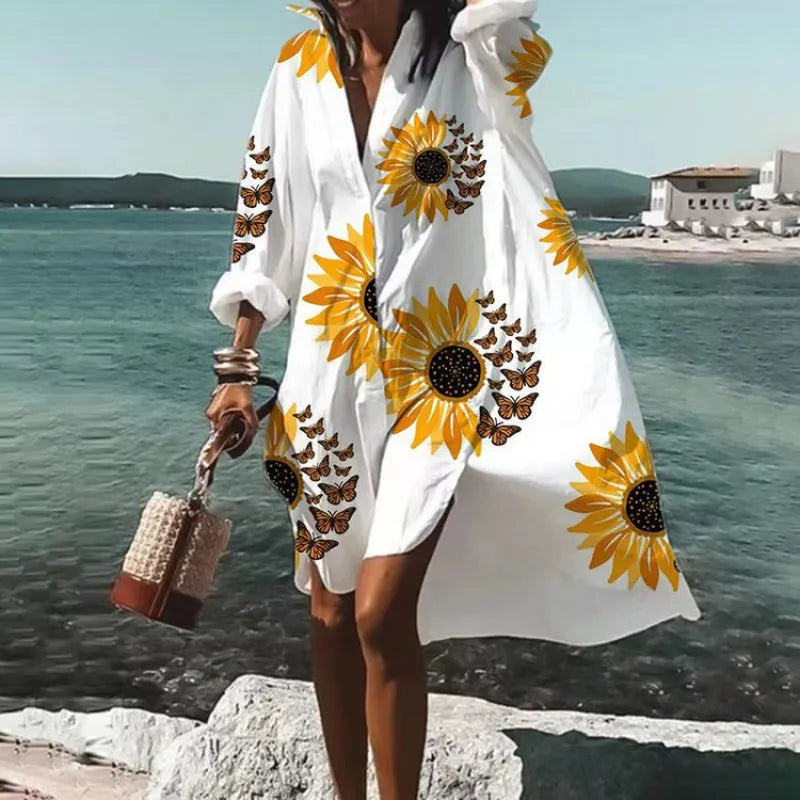 Emma - Regular-fit urban dress with a shirt collar and long sleeves