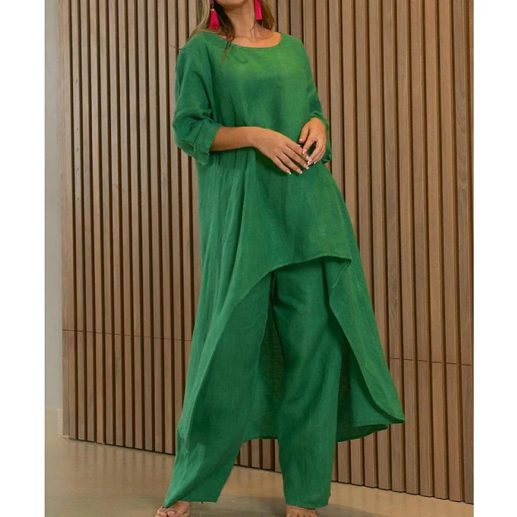 Linda - Solid Color Two-Piece Casual Suit