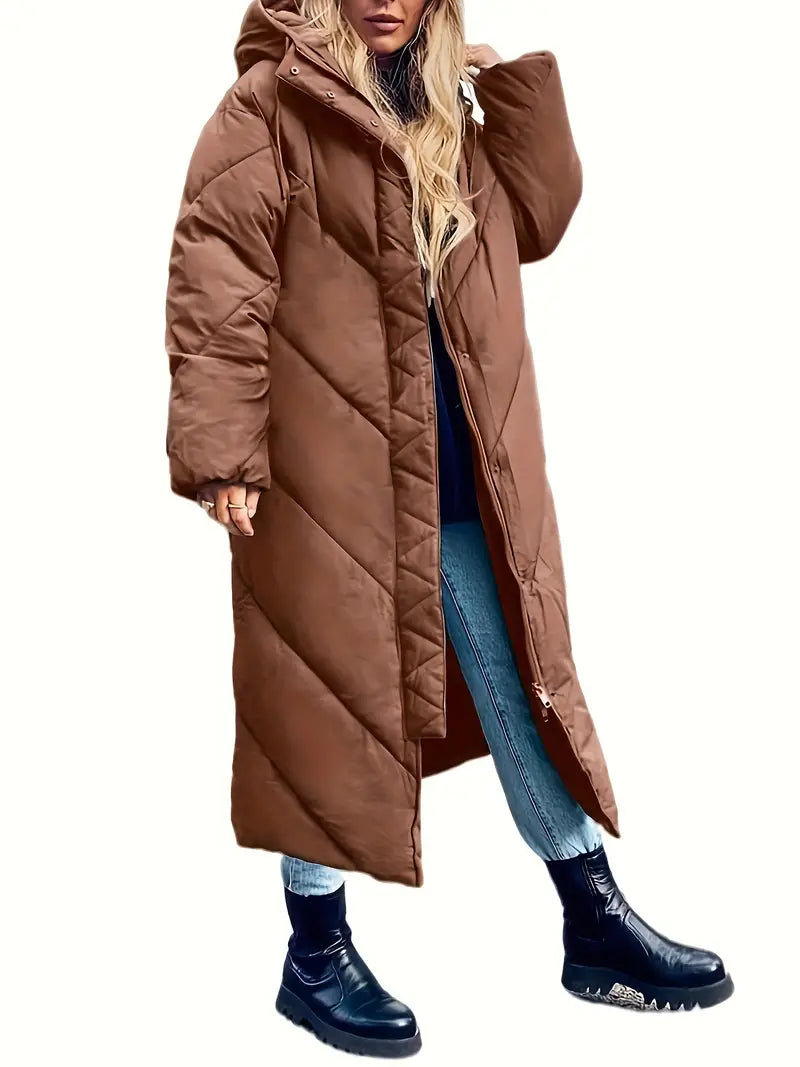 Women's Long Winter Coat with Modern Stand-Up Collar