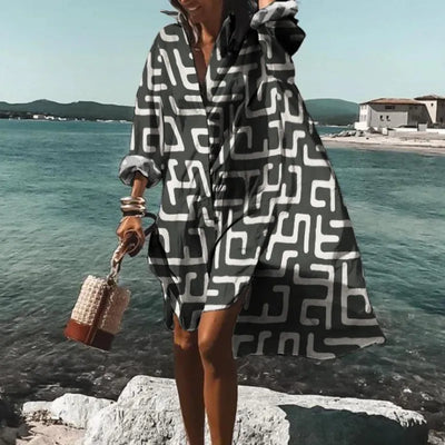 Emma - Regular-fit urban dress with a shirt collar and long sleeves