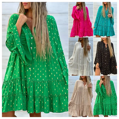 Diana Fashion Bell Sleeves, Loose Fit, Casual Dress