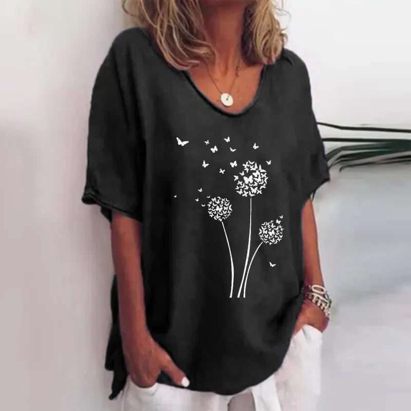 Alba - Green Floral Print Crew Neck Half Sleeve T-Shirt