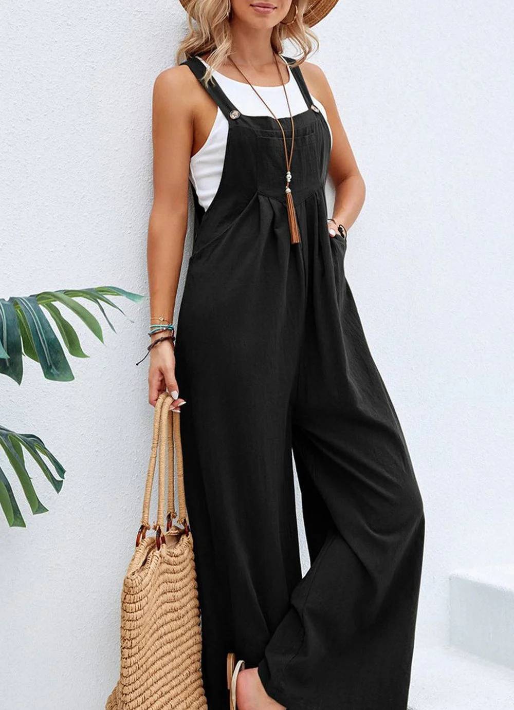 Karolina - Women's Loose Square Neck Solid Button Casual Holiday Jumpsuits