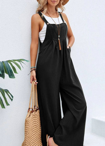Karolina - Women's Loose Square Neck Solid Button Casual Holiday Jumpsuits