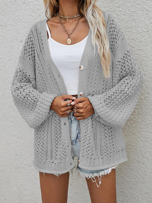 Button-front cardigan with openwork print