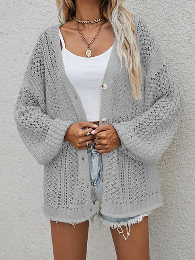 Button-front cardigan with openwork print