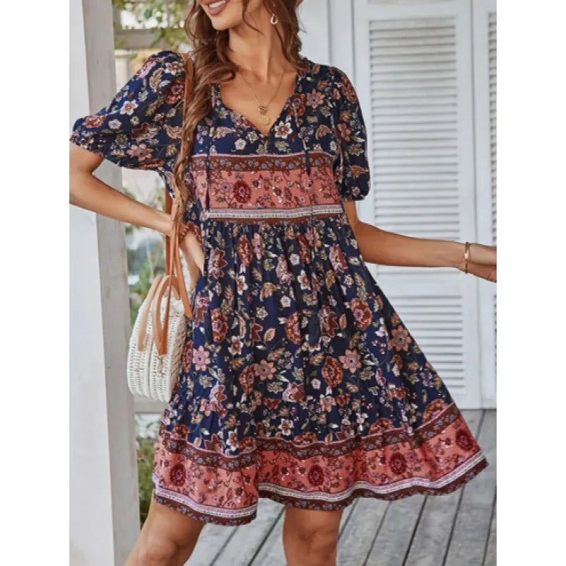 Andrea - Short-sleeved printed mini dress
