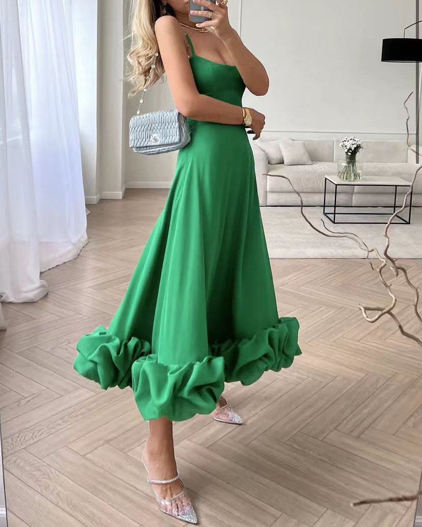 Karolina - A-line dress with floral appliqués and thin straps