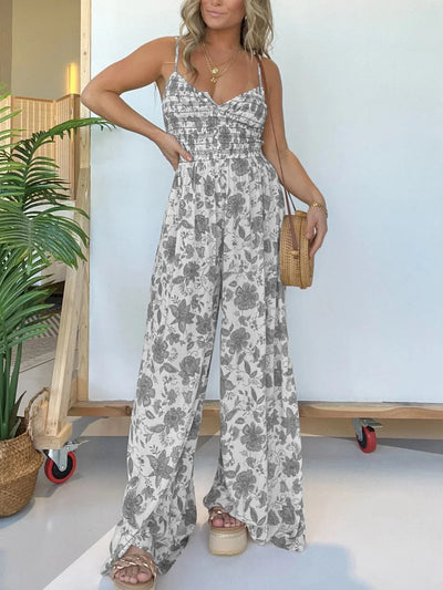 Judith - Floral Strappy Wide Leg Jumpsuit