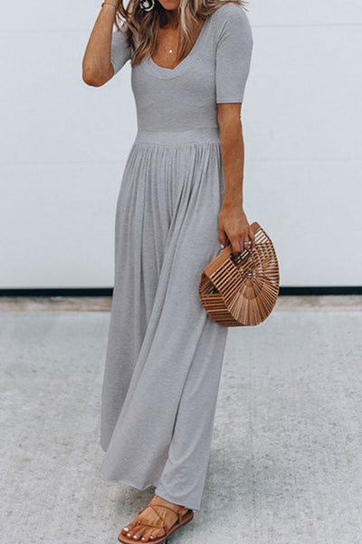 Julia - Long Short Sleeve Round Neck Jumpsuit