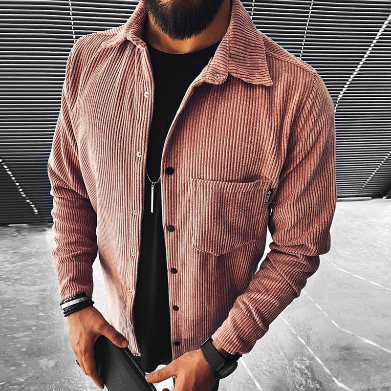 Men's Casual Loose Fit Jacket with Lapel and Single Button Closure