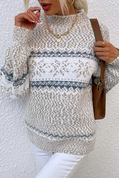 Contrast collar sweater with snow print for winter walks