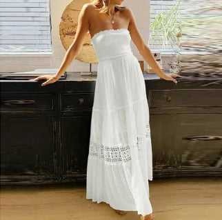 Strapless long dress with summer style and romantic details