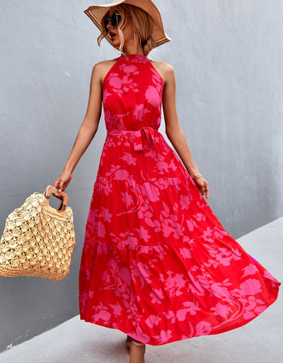 Sleeveless dress with summer print