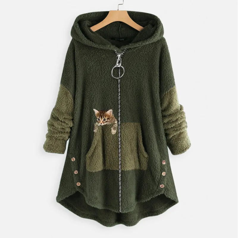 Chloe Women's Plus Size Bear Coat - Long Sleeve Animal Print Fall/Winter Coat