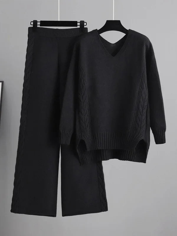 Elegant two-piece set: long-sleeved sweater and pants