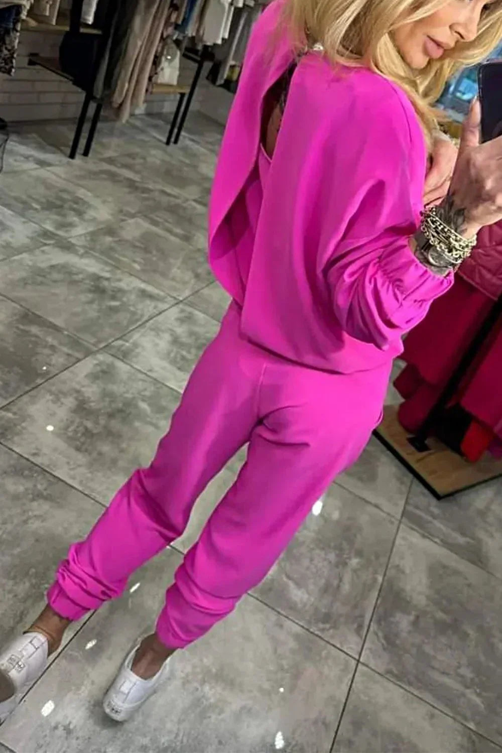 Women's Two-Piece Set - Solid Color Shirt and Pants