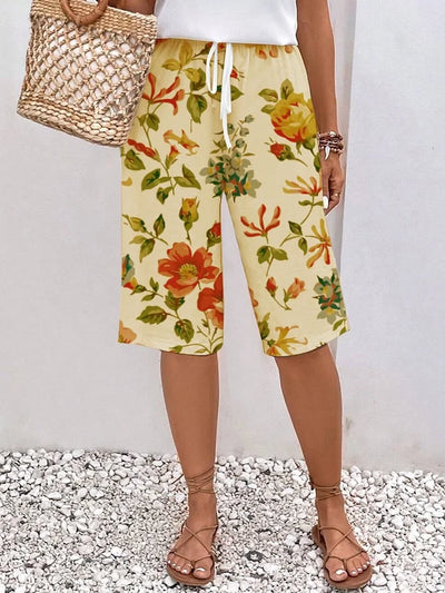 Emma - Women's relaxed, loose-fitting trousers with drawstrings in a floral and botanical print