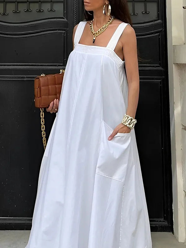 Maria - Sleeveless long dress with square neckline