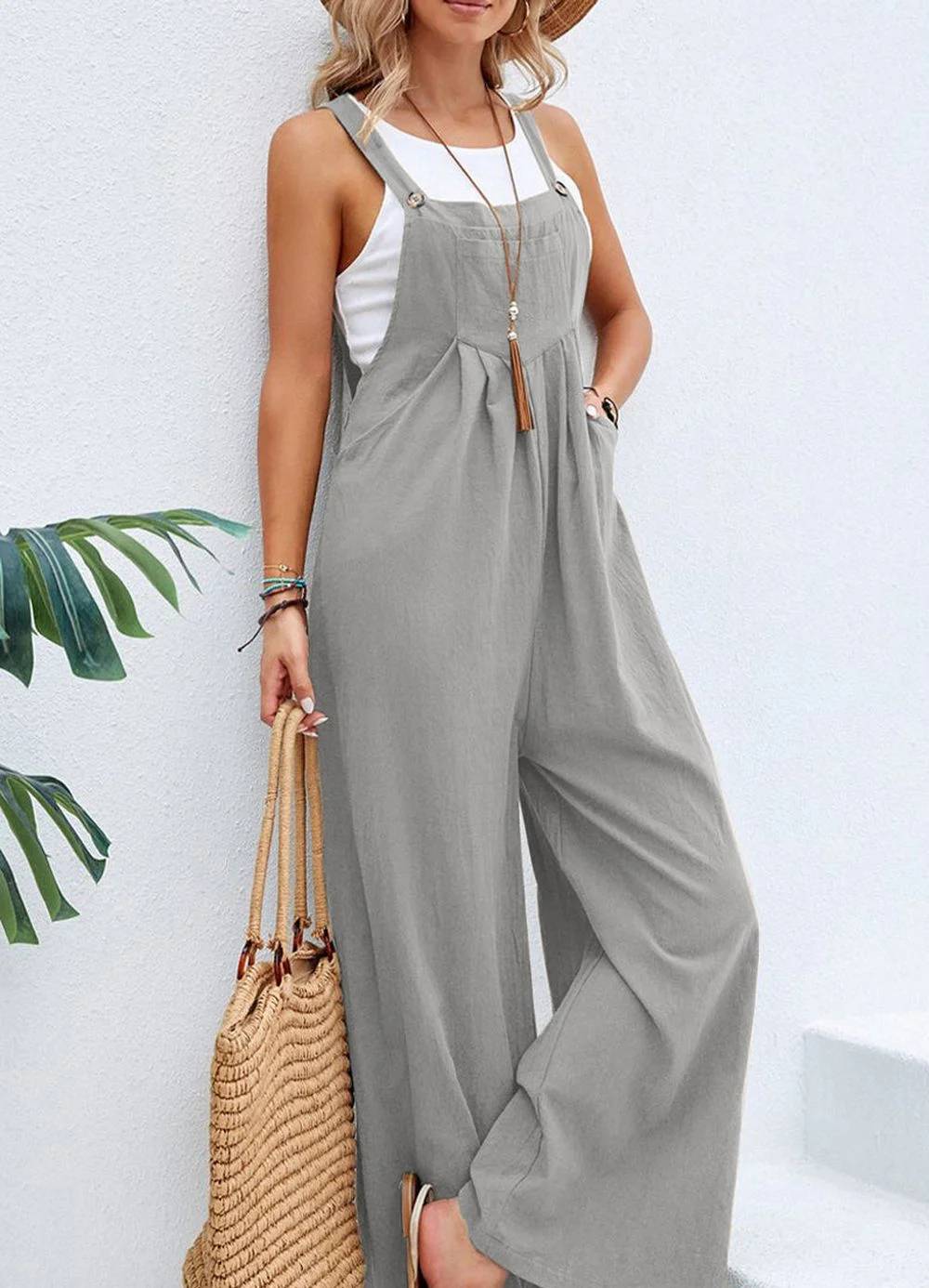 Karolina - Women's Loose Square Neck Solid Button Casual Holiday Jumpsuits