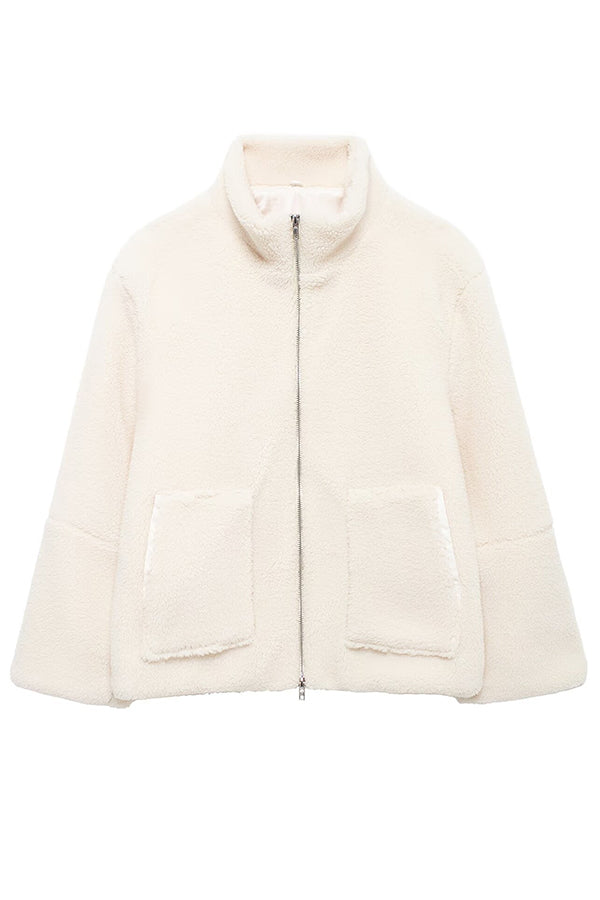 Elegant Women's Solid Color Loose Coat with High Neck, Long Sleeves and Pockets