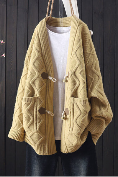 Comfortable and Elegant Women's Horn Button Sweater Jacket - Versatile and Modern