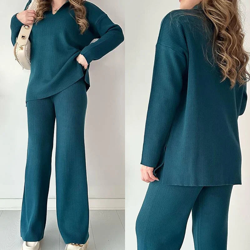 Autumnal V-neck set for a cozy style
