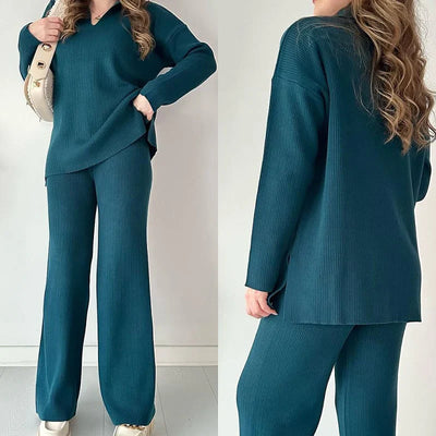 Autumnal V-neck set for a cozy style