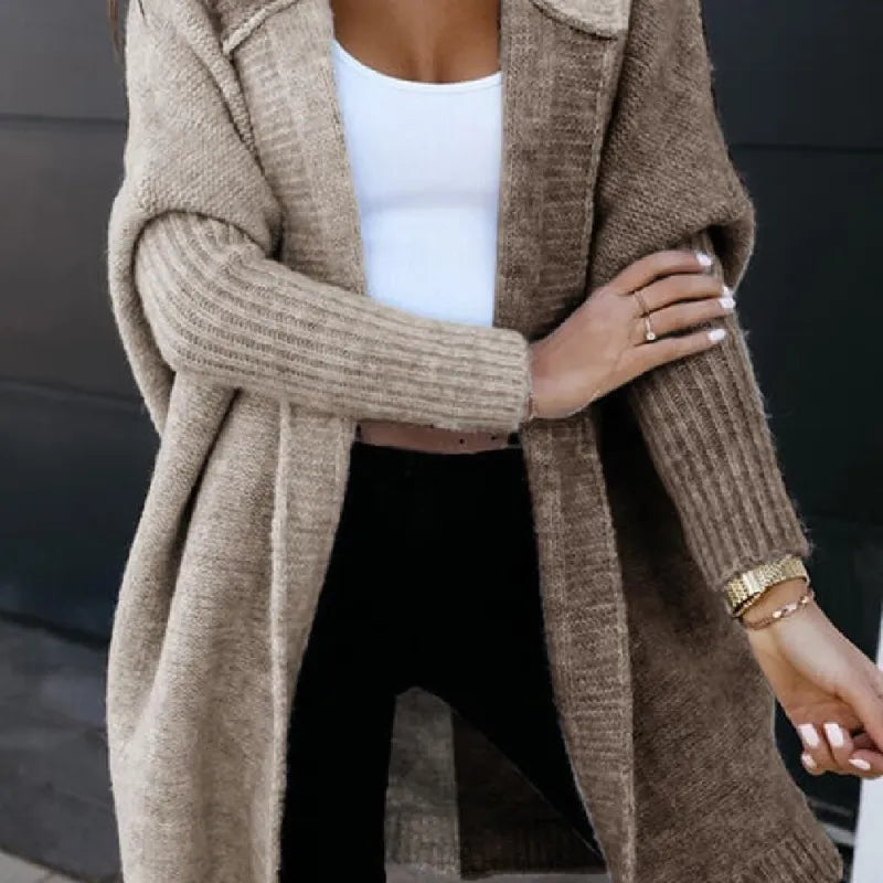 Oversized hooded cardigan with straight silhouette