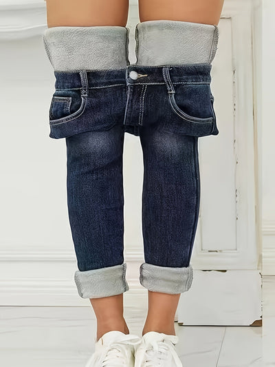 Comfortable winter jeans for women with practical design