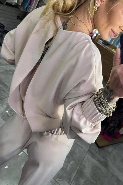 Women's Two-Piece Set - Solid Color Shirt and Pants