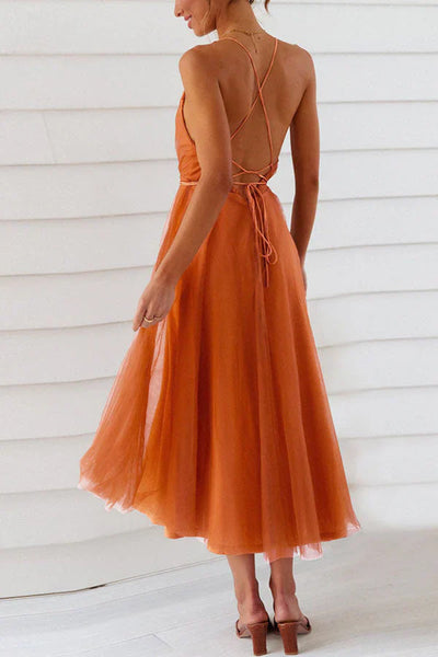Malena - Romantic V-neck midi dress in tulle