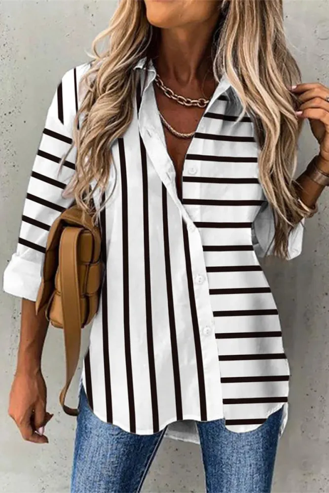 Jessica - Elegant shirt collar tops with striped buttons
