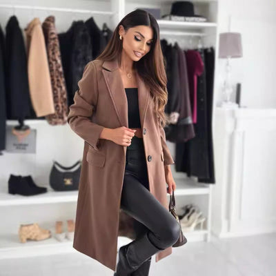 Elegant women's long coat with button closure