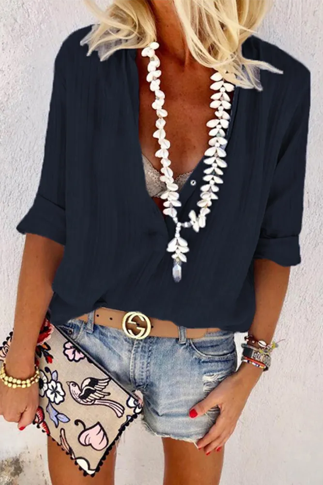 Janna - Striped Button-Down V-Neck Tops by Street