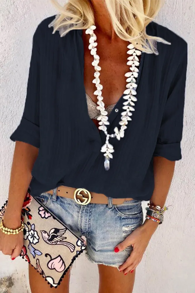 Janna - Striped Button-Down V-Neck Tops by Street