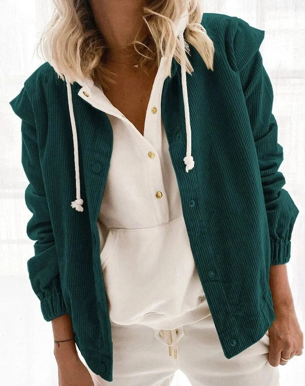 Women's Casual Loose Fit Coat with High Neck and Long Sleeves
