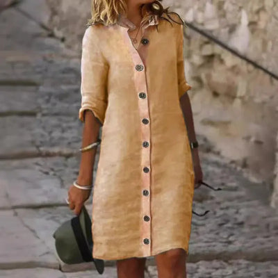 Amalie - Elegant Midi Dress with Front Button Placket for Casual and Women's Wear