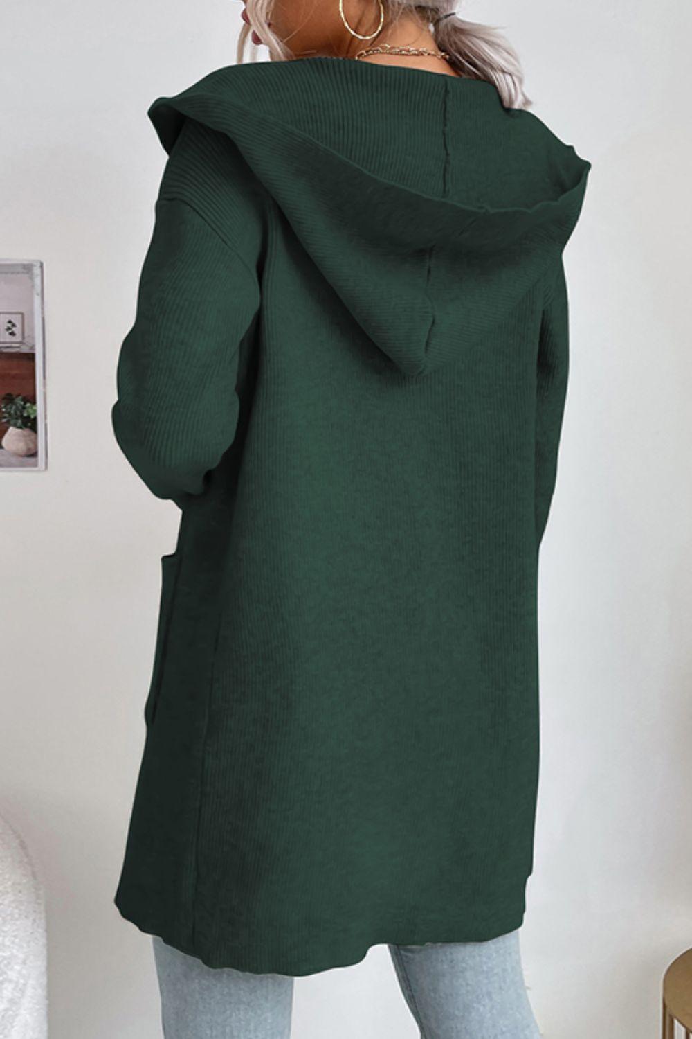 Open Front Hooded Cardigan with Pockets in a Ribbed Finish – A Cozy Fall Essential