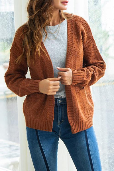 Casual Knit Cardigan - Lightweight Fabric, Loose Fit, Long Sleeve for Everyday Wear