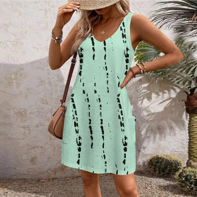 Lola - Floral short-sleeved round neck dress with oversized seams