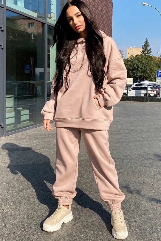 Hooded Sweatshirt and Elastic Waist Pants Set with Pockets