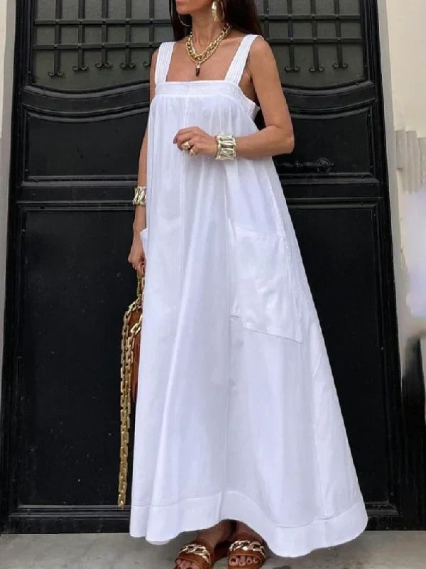 Maria - Sleeveless long dress with square neckline